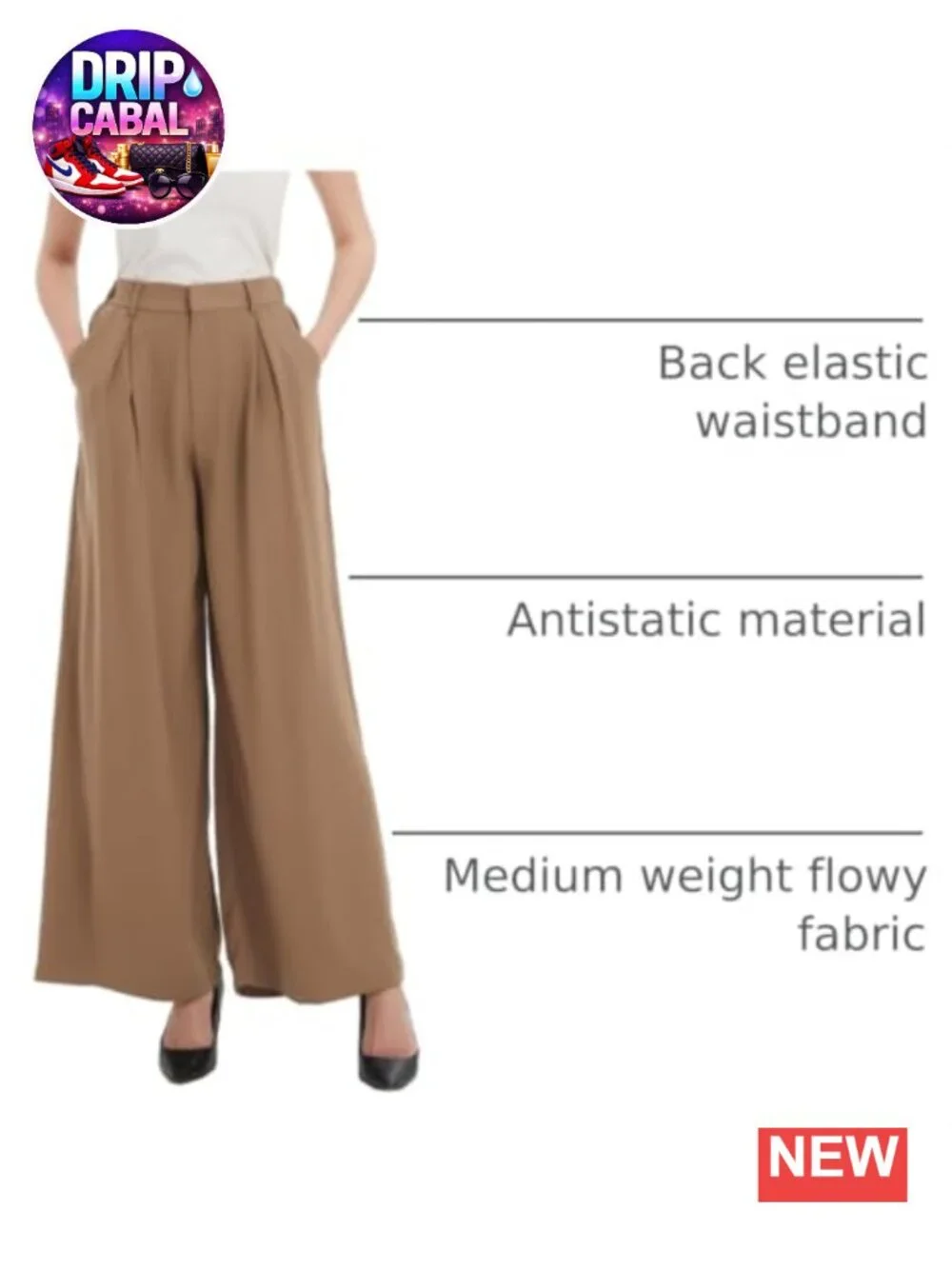 Womens High Waist Wide Leg Palazzo Pants with Pockets Office Trousers